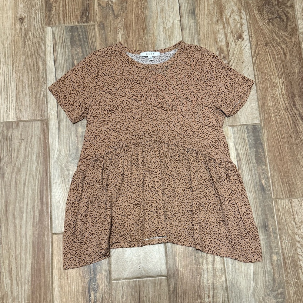 Gaze Brown & Tan Cheetah Animal Print Peplum Blouse